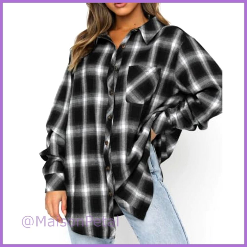 Polyester Flannel Button Down Shirt Long Sleeve L… - image 2